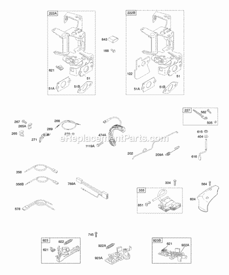 Controls Flywheel Brake Governor Spring Ignition Diagram and Parts List for 125607-0148-B1  Briggs and Stratton Engine
